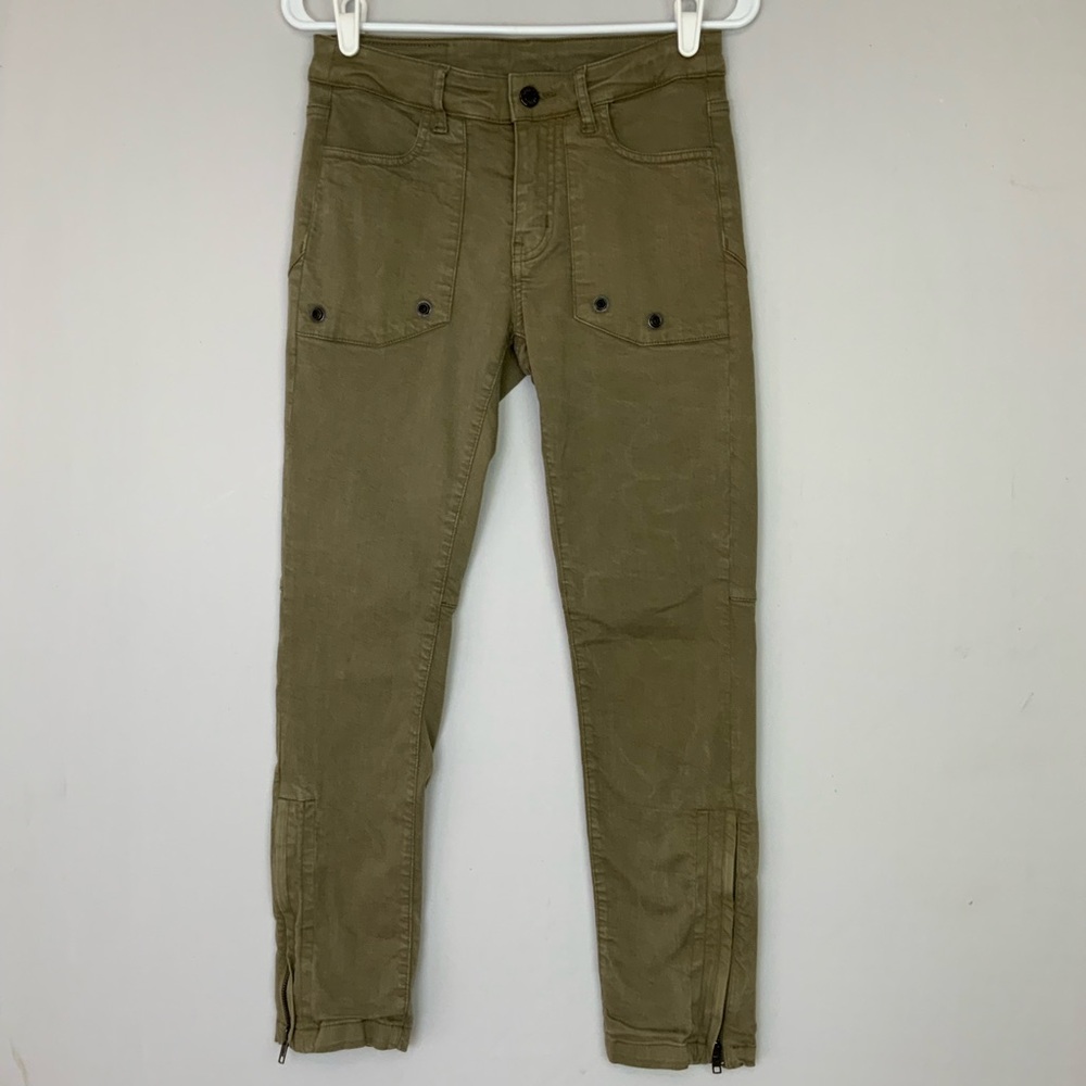 Zadig & Voltaire Sz 26 Evron‎ Olive Green Utility Snaps Ankle Zip Skinny Pants